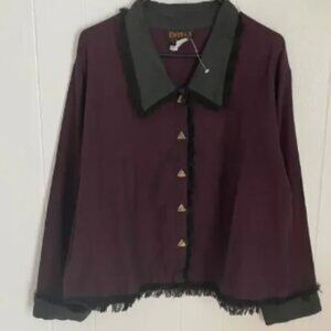 Vtg Purple Fringe Jacket L Kindred Spirit Festival Boho Grunge Indie Artsy